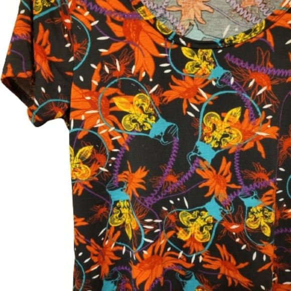LuLaRoe Black, Orange, Gold, Purple Light Bulb Pattern Classic T Shirt Size S - Picture 3 of 7